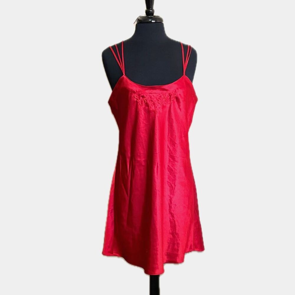 Red Satin Slinky Intimates Slip Dress Red Large XLarge Sexy Y2k Nightgown